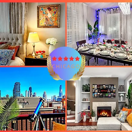 Art Downtown Fulton Market Entire 3 Bedroom Home Sleep10 Private Garage Roof Ev Tesla